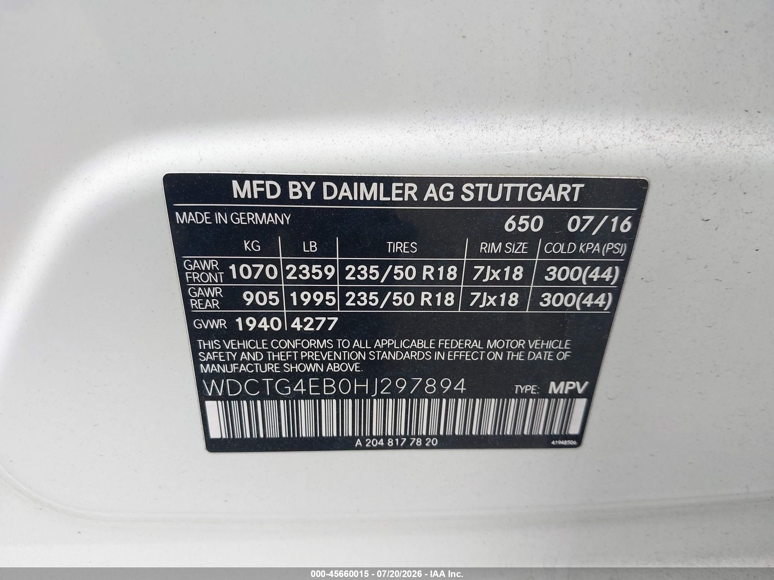 2017 MERCEDES-BENZ GLA 250 GLA250