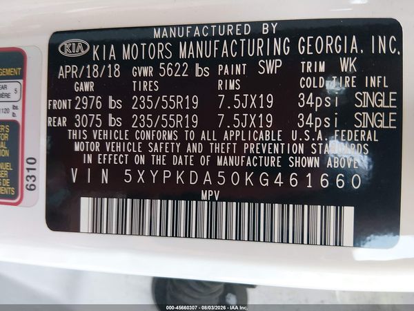 2019 KIA SORENTO 3.3L SXL