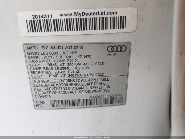 2015 AUDI Q7 3.0T S LINE PRESTIGE