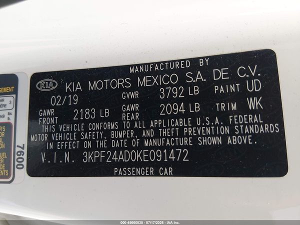 2019 KIA FORTE FE