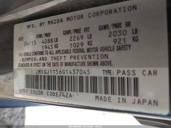 2016 MAZDA MAZDA6 I TOURING