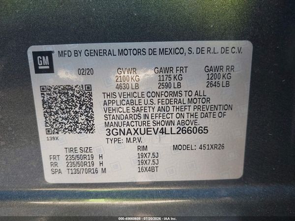 2020 CHEVROLET EQUINOX AWD LT 1.5L TURBO — I9