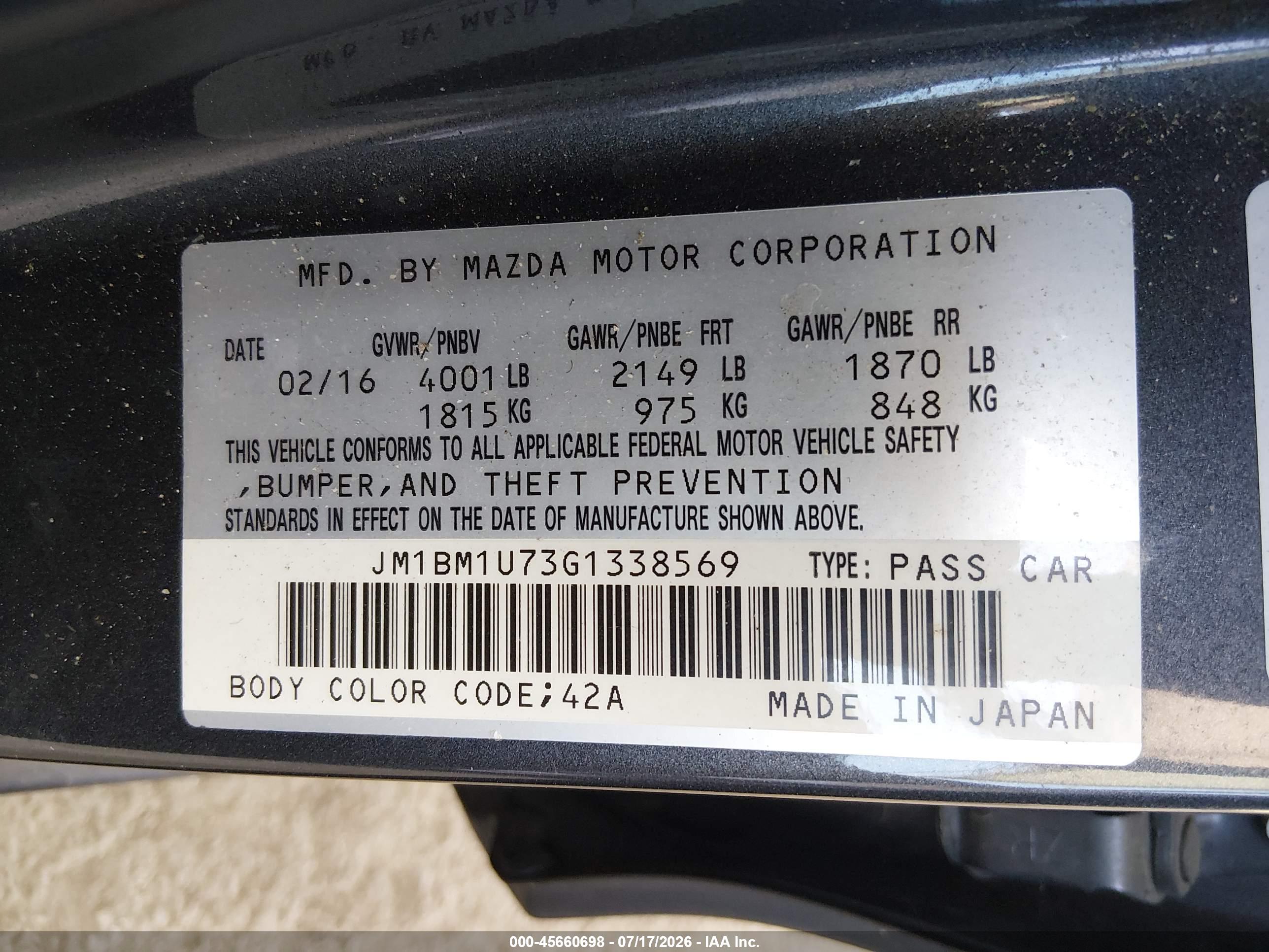 2016 MAZDA MAZDA3 Sport/GX