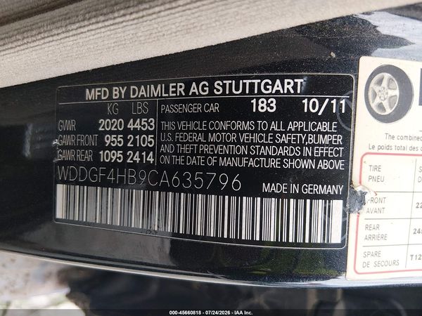 2012 MERCEDES-BENZ C 250 SPORT