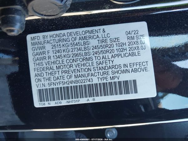 2022 HONDA PILOT 2WD SPECIAL EDITION