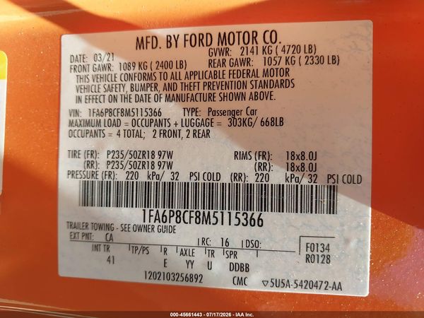 2021 FORD MUSTANG GT PREMIUM FASTBACK