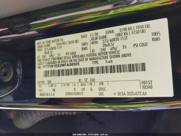 2021 FORD F-150 PLATINUM