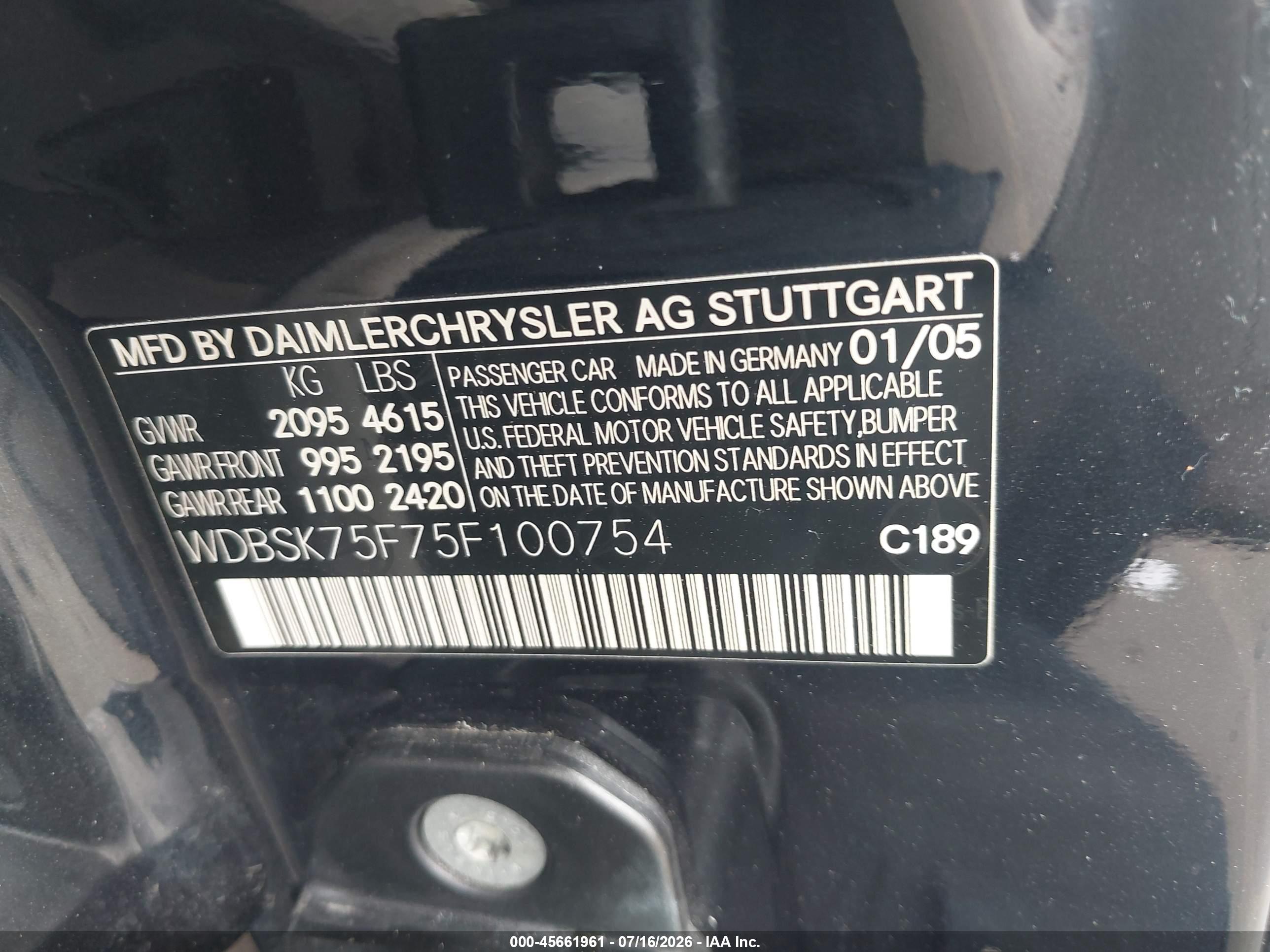 2005 MERCEDES-BENZ SL 500 SL500