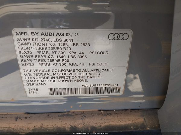 2025 AUDI Q4 SPORTBACK E-TRON PREMIUM PLUS 55 QUATTRO