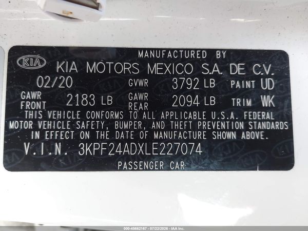 2020 KIA FORTE LXS