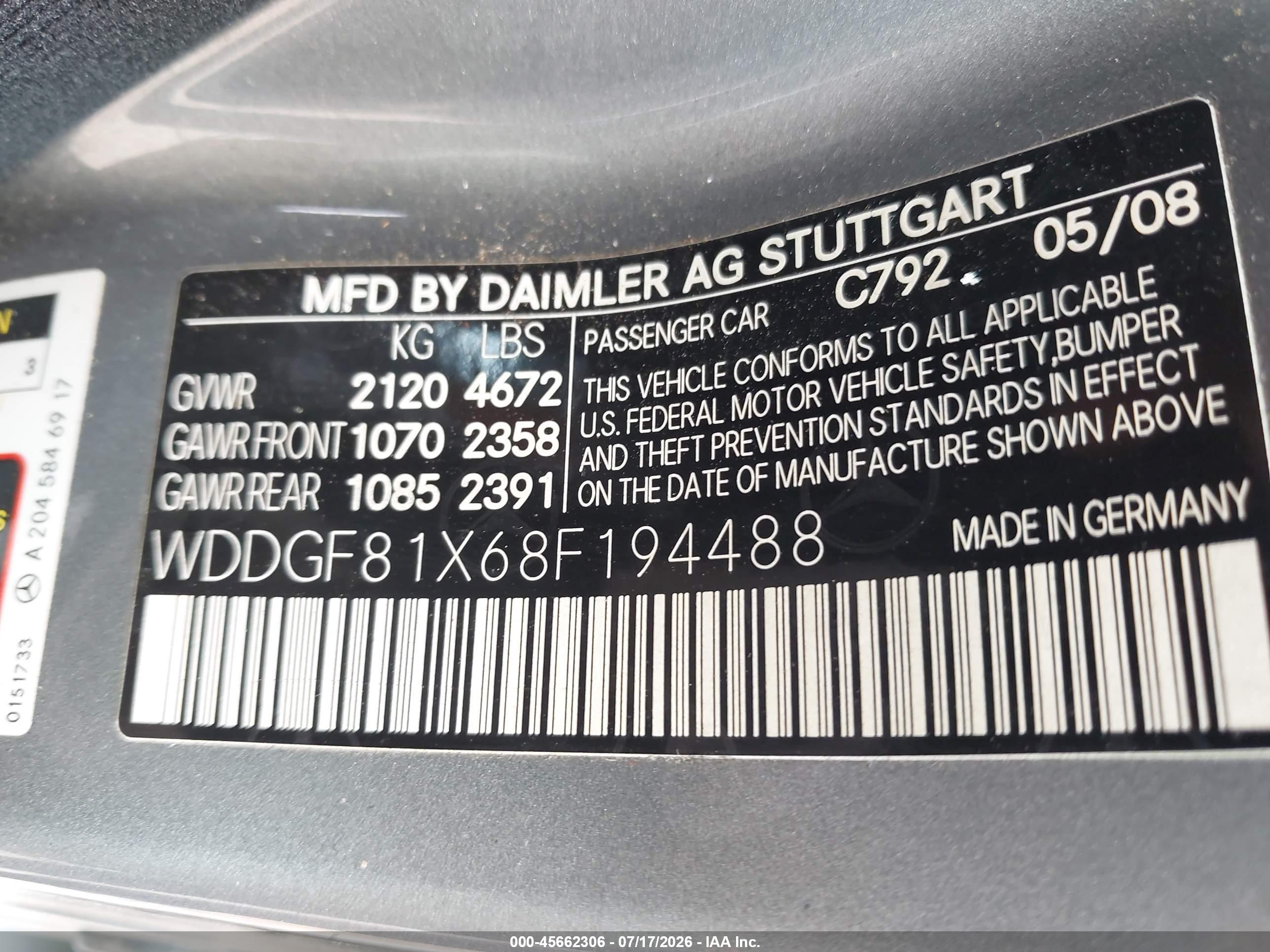 2008 MERCEDES-BENZ C 300 C300 4 MATIC