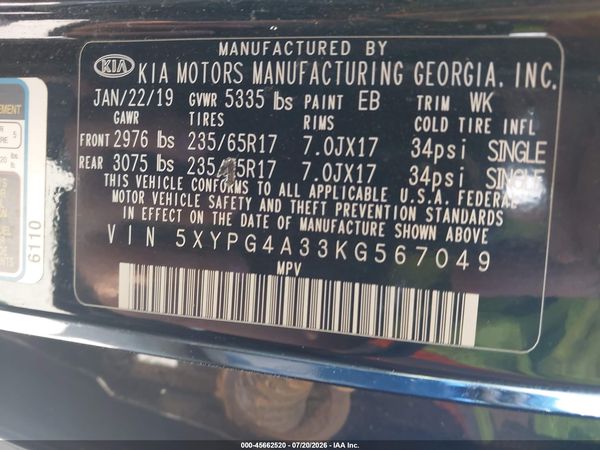 2019 KIA SORENTO 2.4L L