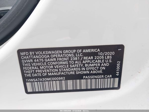 2021 VOLKSWAGEN PASSAT 2.0T SE — I9
