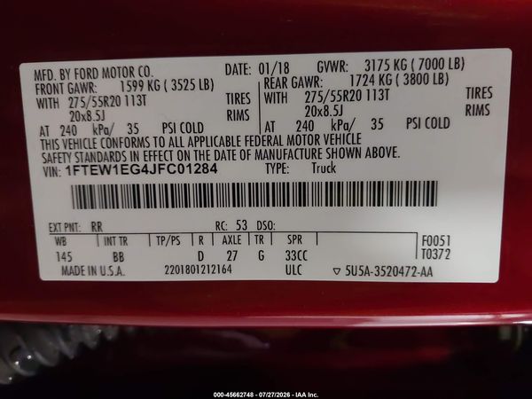 2018 FORD F-150 PLATINUM