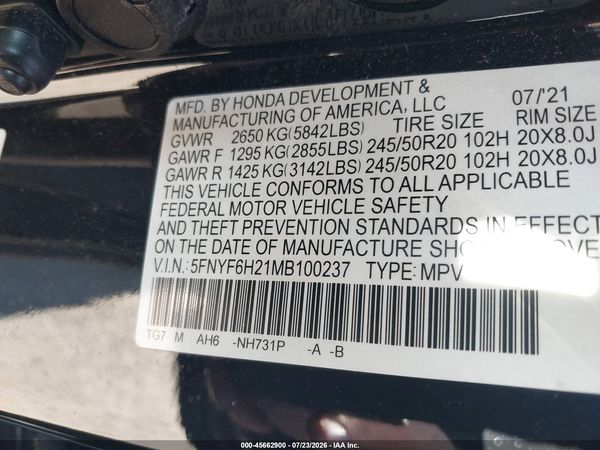 2021 HONDA PILOT AWD SPECIAL EDITION
