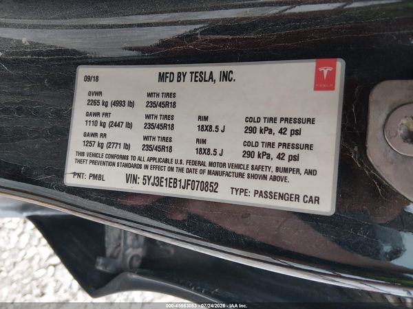2018 TESLA MODEL 3 LONG RANGE/PERFORMANCE