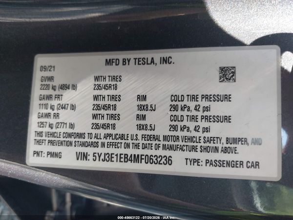2021 TESLA MODEL 3