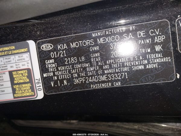 2021 KIA FORTE LXS