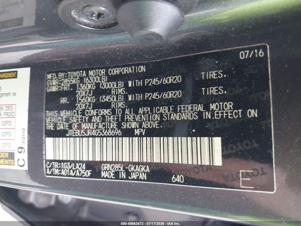 2016 TOYOTA 4RUNNER LIMITED