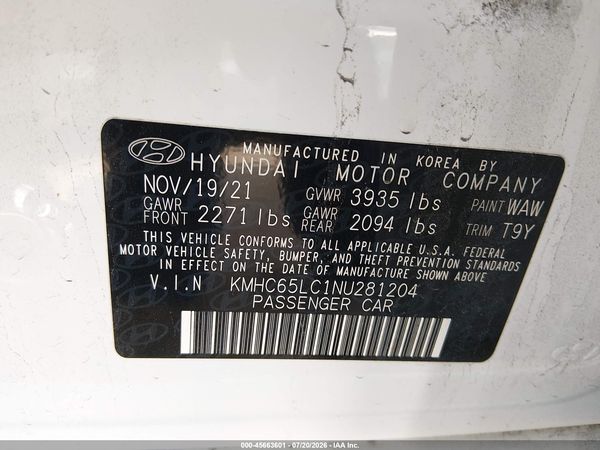 2022 HYUNDAI IONIQ HYBRID BLUE