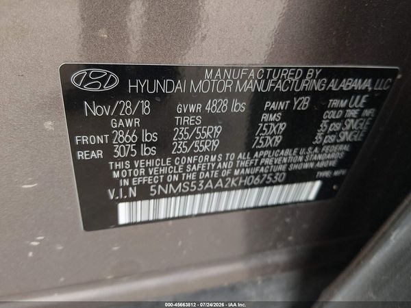 2019 HYUNDAI SANTA FE LIMITED 2.0T