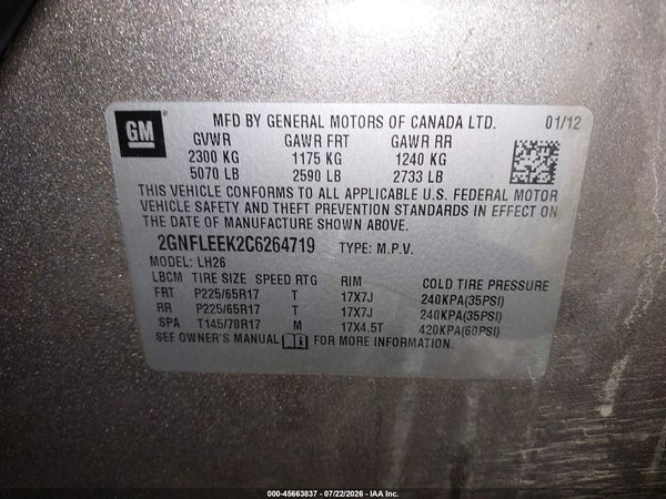 2012 CHEVROLET EQUINOX LT W/1LT — I9