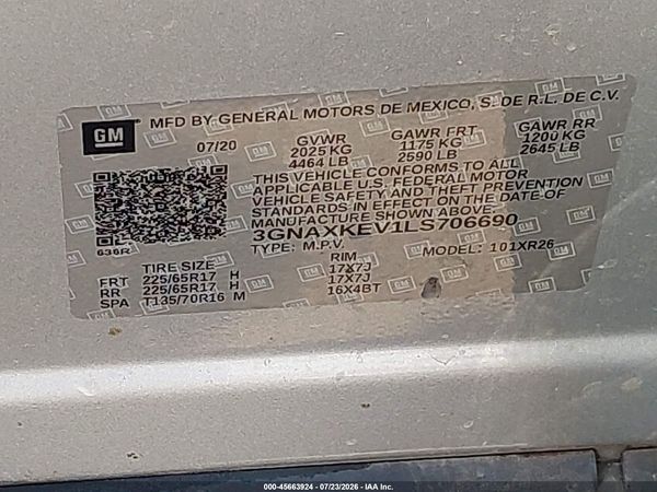 2020 CHEVROLET EQUINOX FWD LT 1.5L TURBO — I9