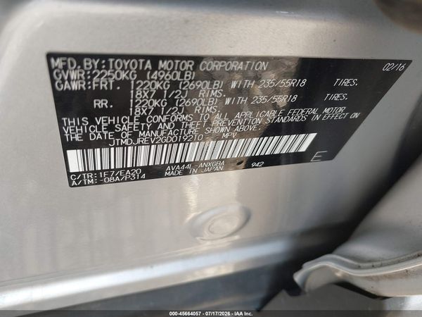 2016 TOYOTA RAV4 HYBRID LIMITED