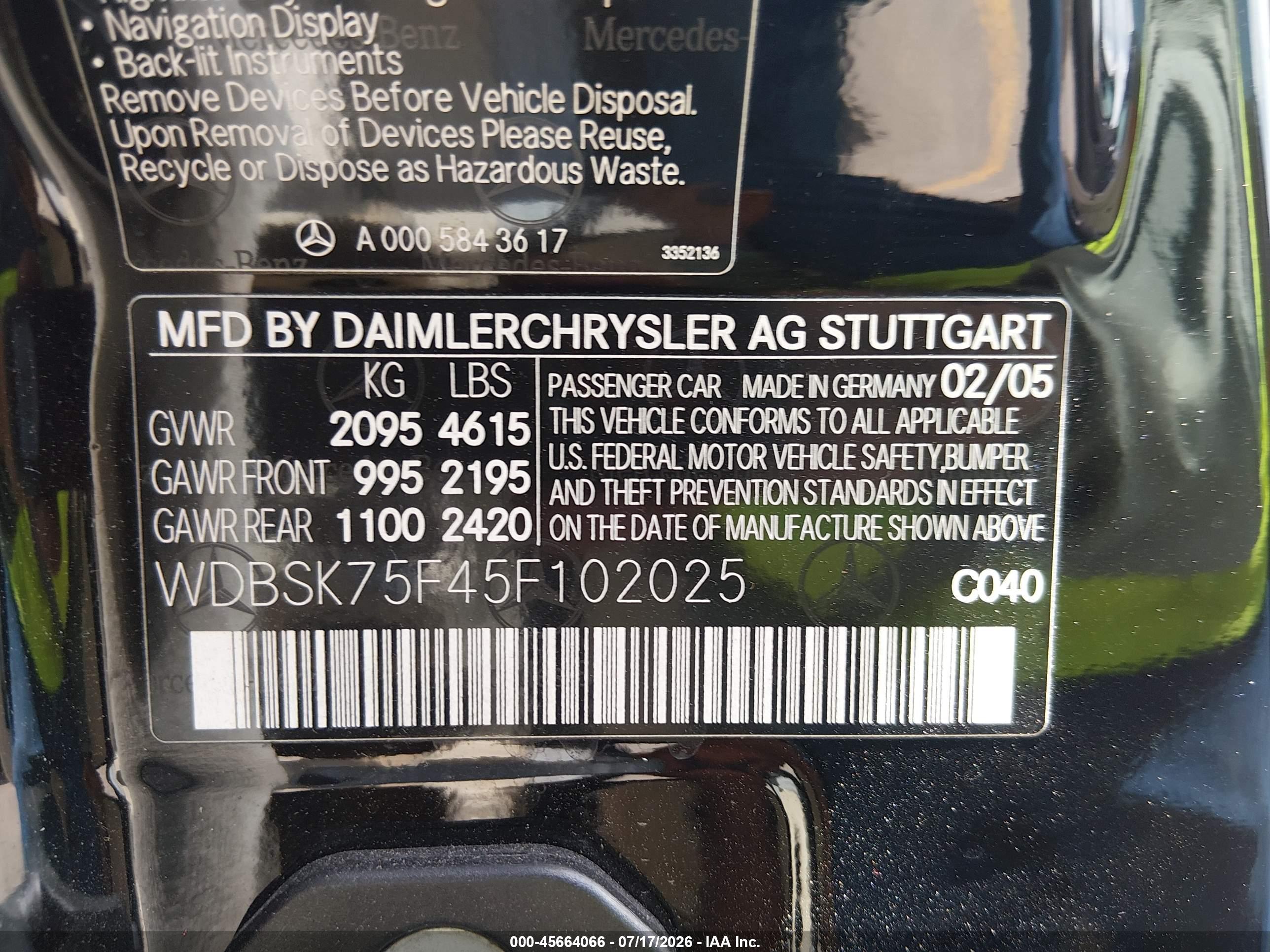 2005 MERCEDES-BENZ SL 500 SL500