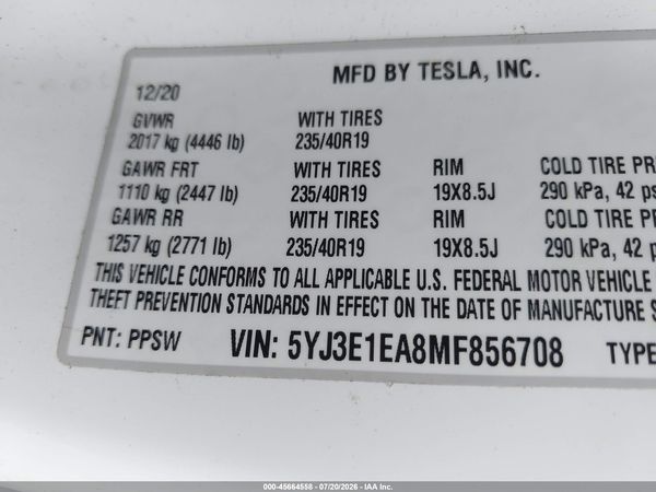 2021 TESLA MODEL 3