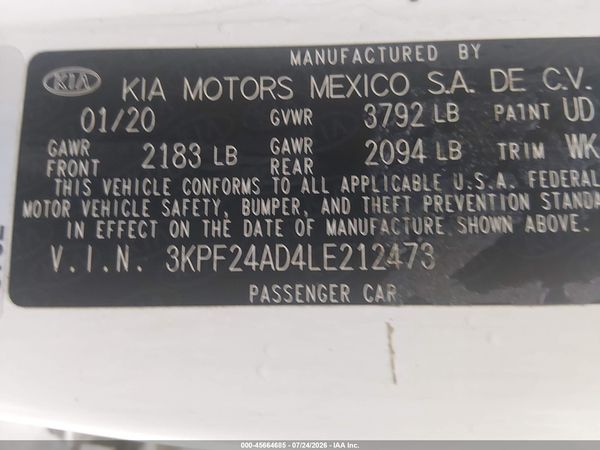2020 KIA FORTE LXS