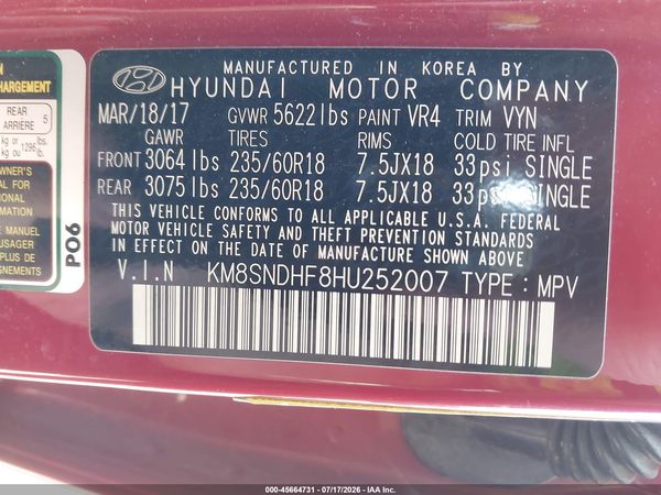 2017 HYUNDAI SANTA FE SE