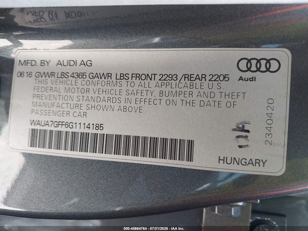 2016 AUDI A3 1.8T PREMIUM