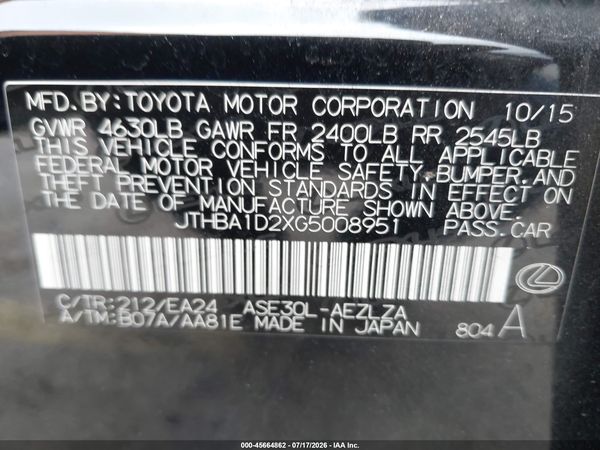 2016 LEXUS IS 200T