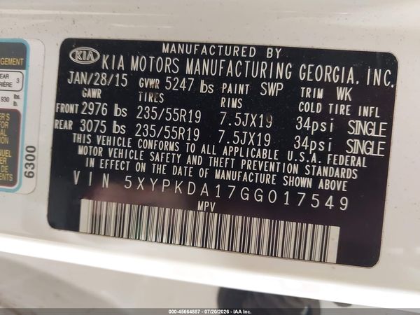2016 KIA SORENTO 2.0T SXL