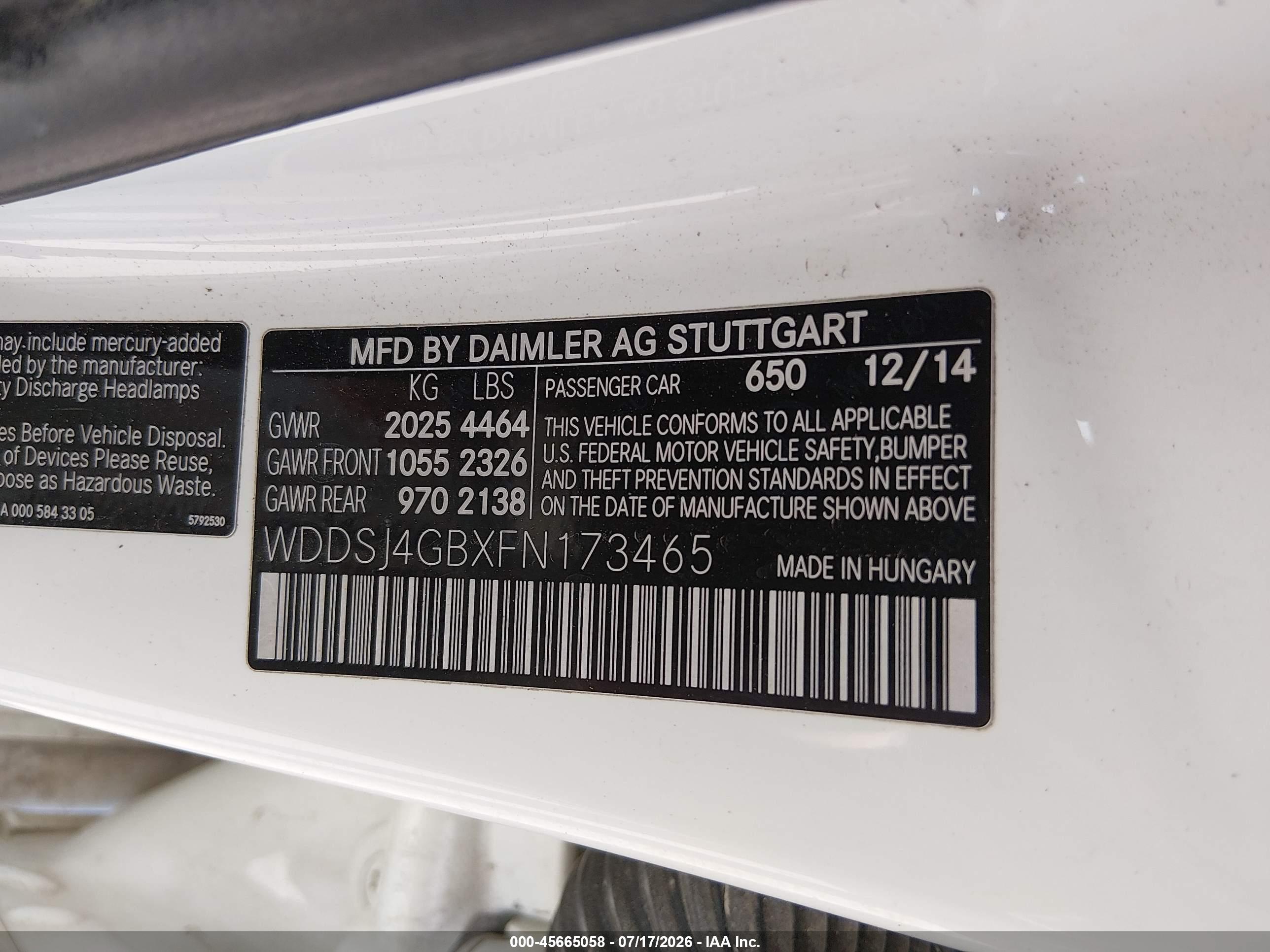 2015 MERCEDES-BENZ CLA 250 4MATIC