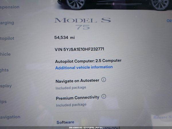 2017 TESLA MODEL S 60/75