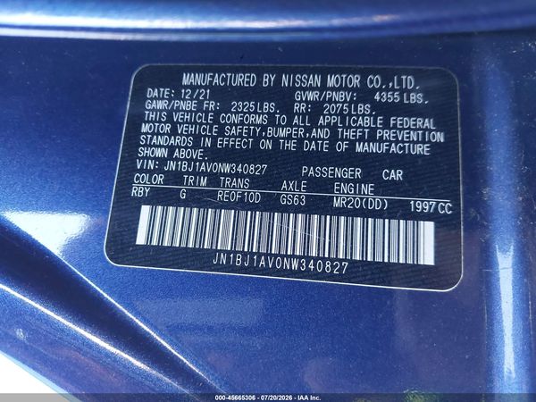 2022 NISSAN ROGUE SPORT S FWD XTRONIC CVT