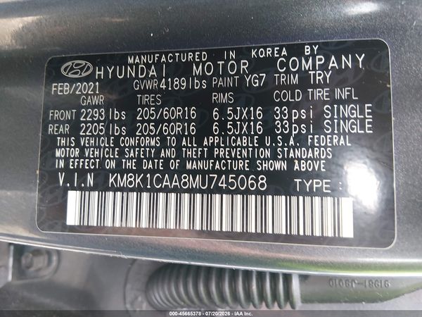 2021 HYUNDAI KONA SE
