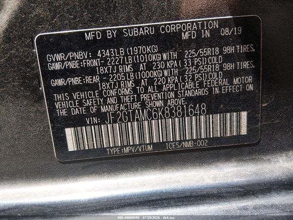 2019 SUBARU CROSSTREK 2.0I LIMITED — I9