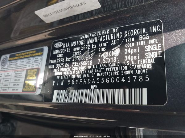 2016 KIA SORENTO 3.3L EX