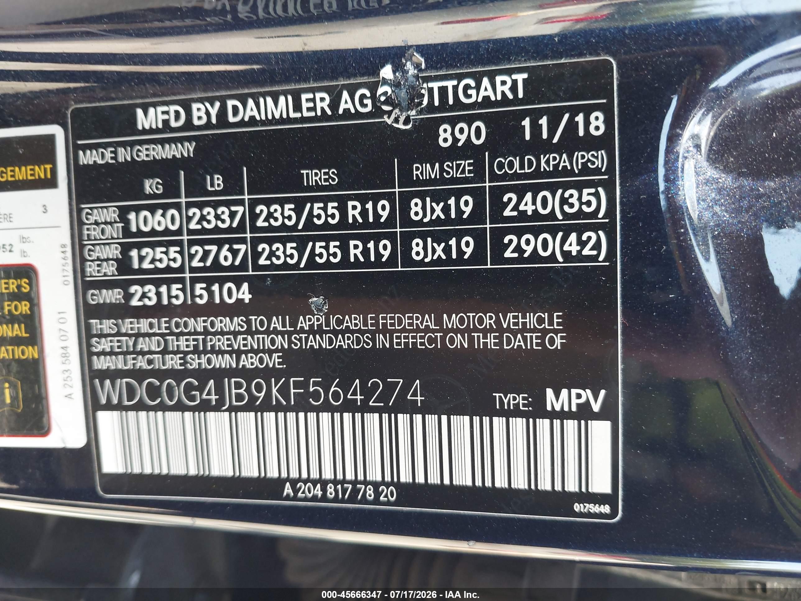 2019 MERCEDES-BENZ GLC 300 GLC300