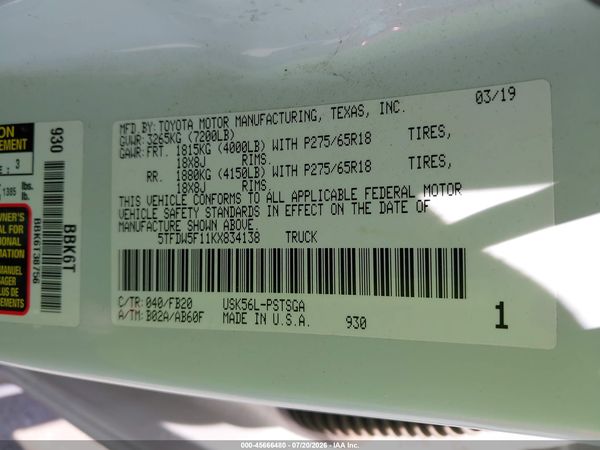 2019 TOYOTA TUNDRA SR5 5.7L V8