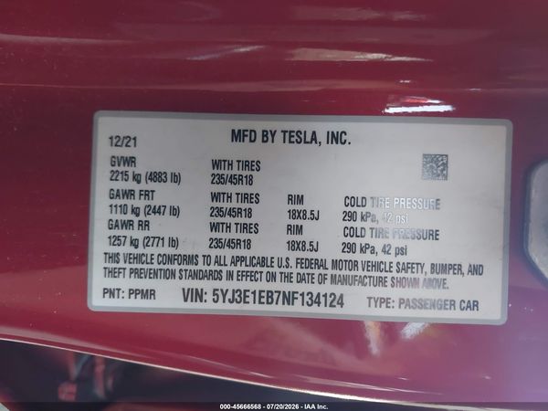 2022 TESLA MODEL 3