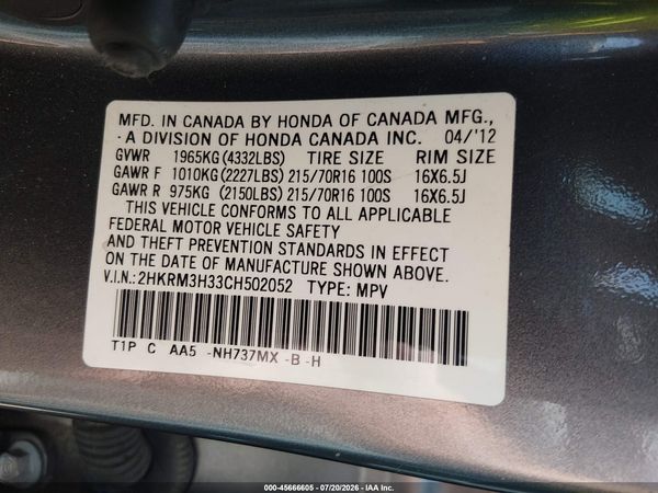 2012 HONDA CR-V LX