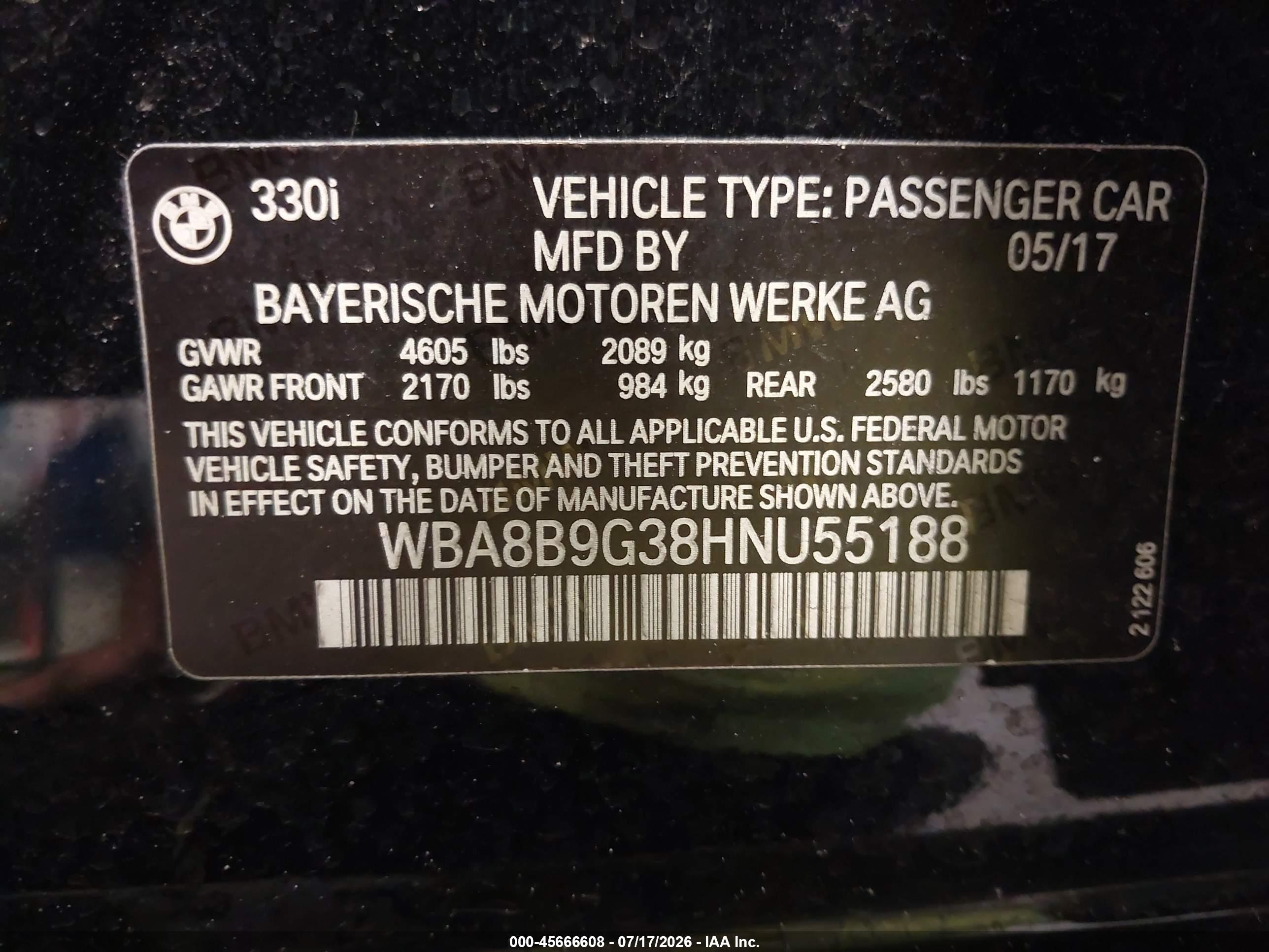 2017 BMW 3 SERIES 330I