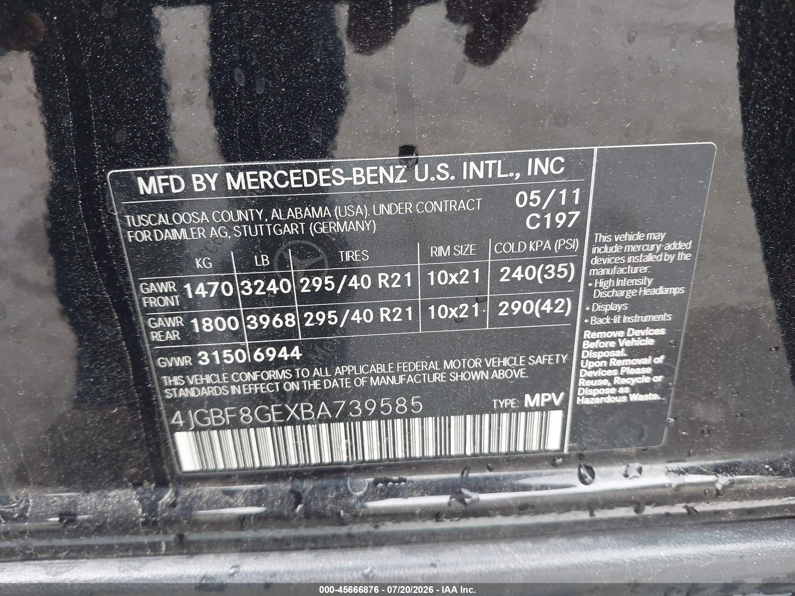 2011 MERCEDES-BENZ GL 550 GL550 4-MATIC