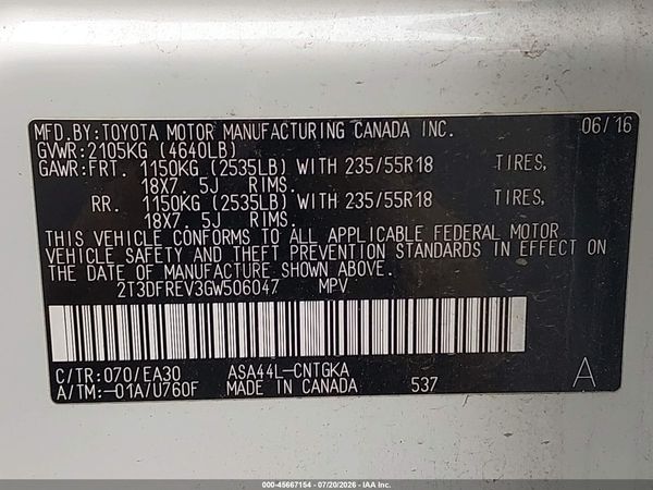 2016 TOYOTA RAV4 LIMITED