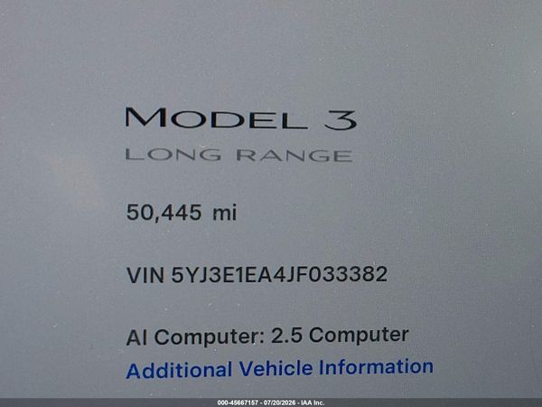 2018 TESLA MODEL 3 LONG RANGE/MID RANGE