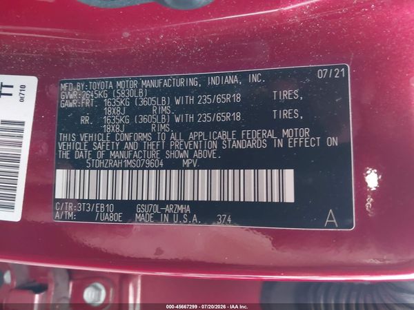 2021 TOYOTA HIGHLANDER XLE